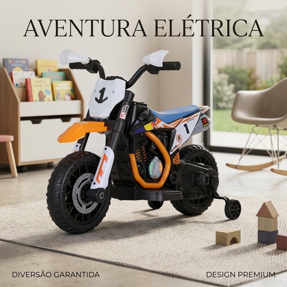 Moto Elétrica Infantil 2 Rodas Com Rodinhas Bateria Recarregável - Laranja