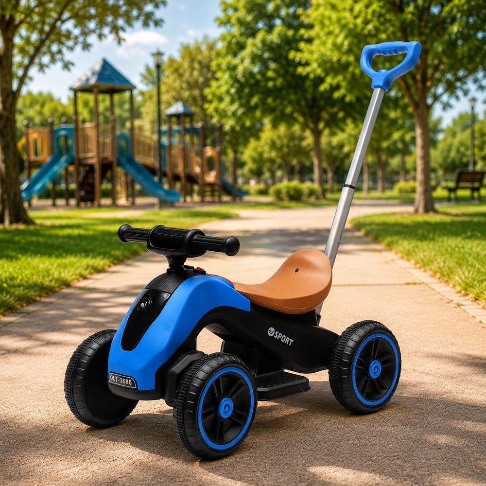 Moto elétrica infantil com empurrador - Azul
