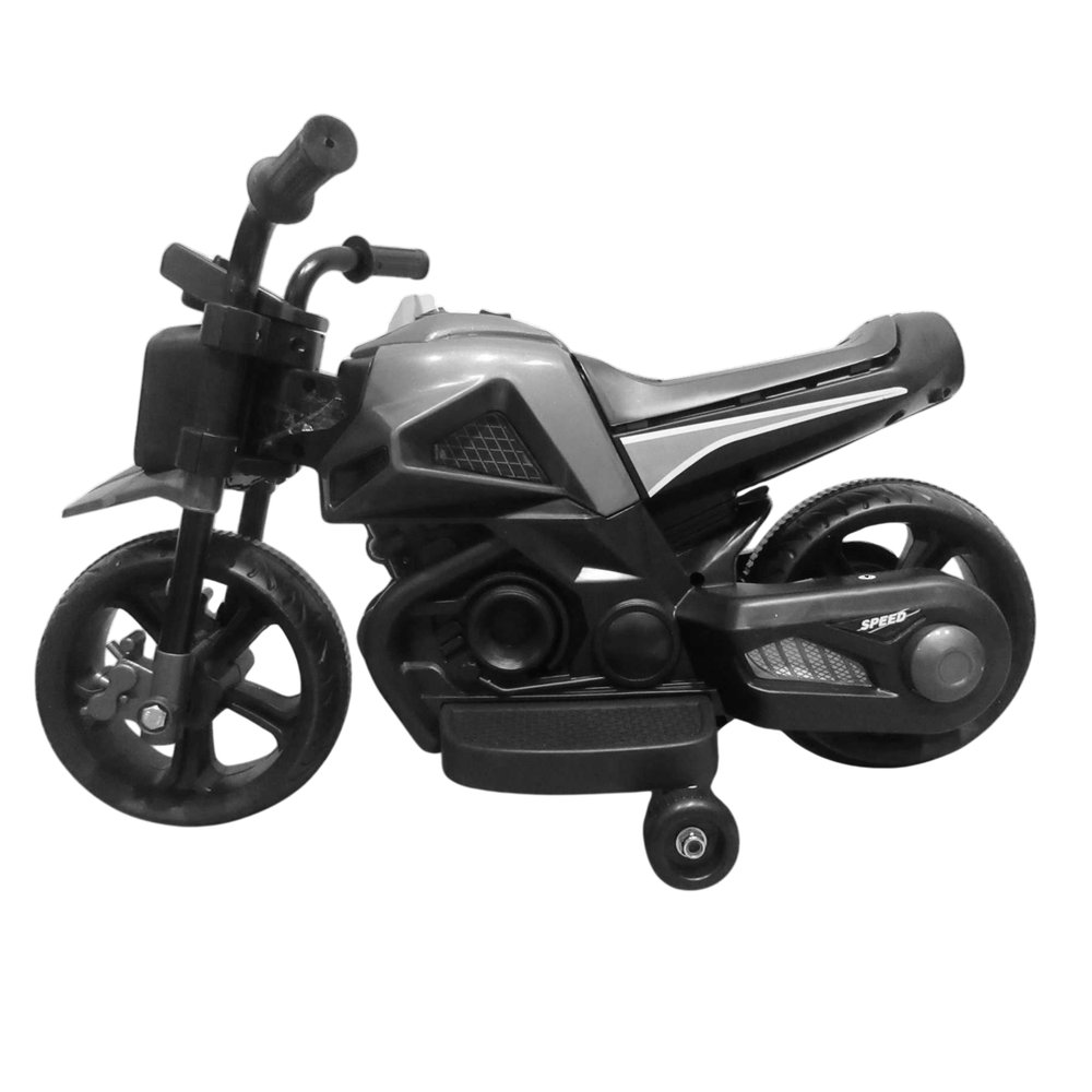 Moto Elétrica Infantil Dark Rider Preta com LED e Rodinhas Laterais para Crianças Acima de 3 Anos
