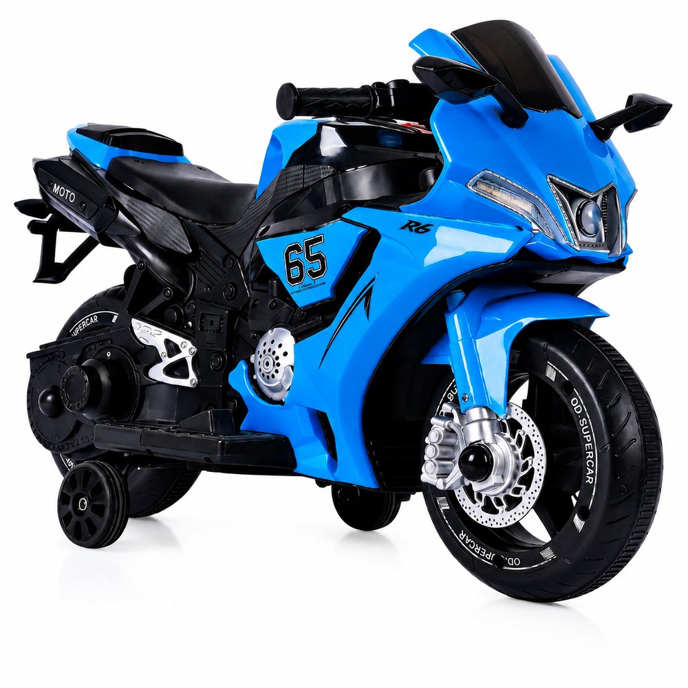 Moto Elétrica Infantil Speed Azul 6V 4,5Ah com Farol LED, Pedal e Rodinhas Laterais — foto 1