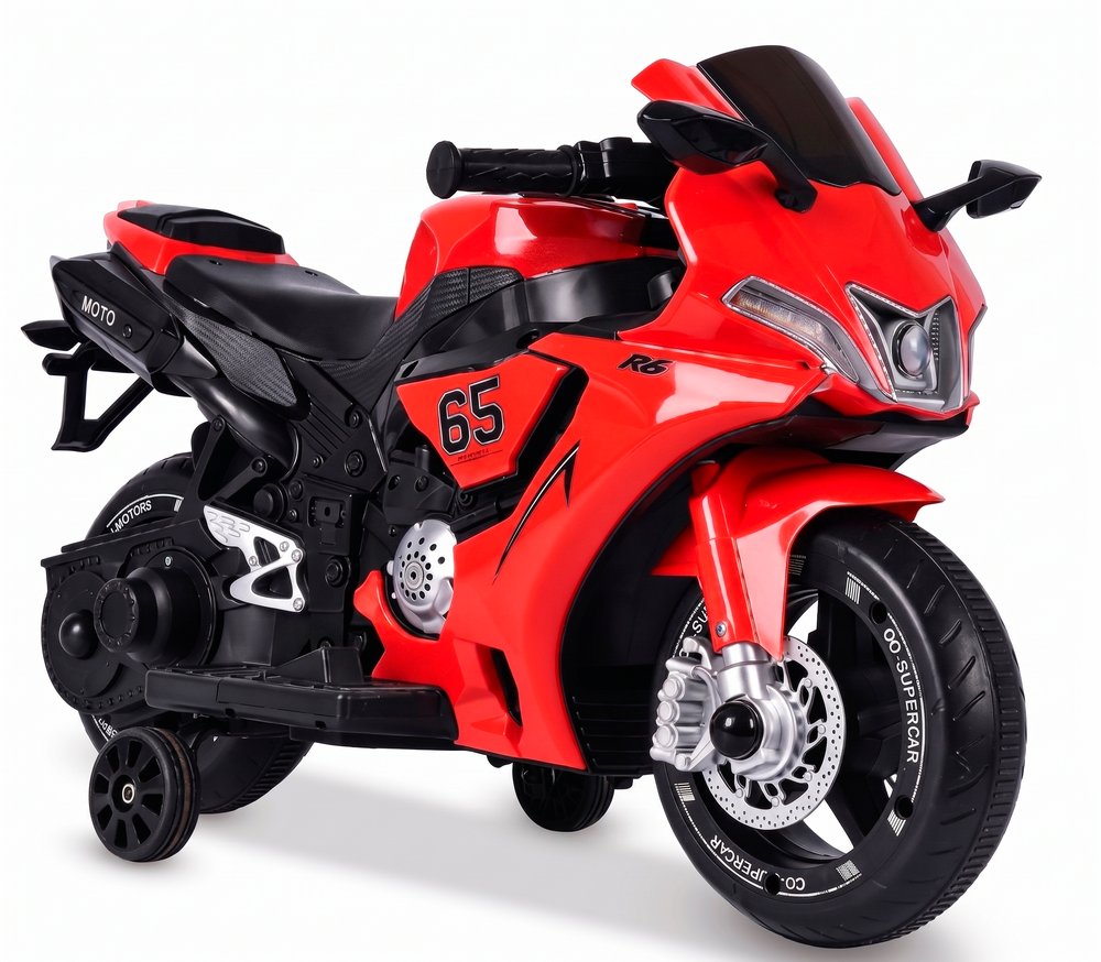 Moto Elétrica Infantil Speed Vermelha 6V 4,5Ah com LED, Pedal e Rodinhas Laterais — foto 1