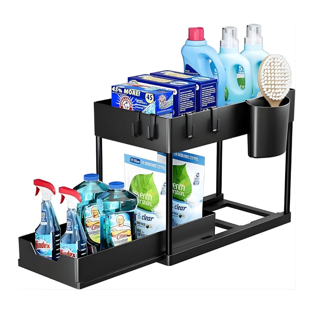 Organizador Globalmix Preto 2 Níveis Bandeja Deslizante