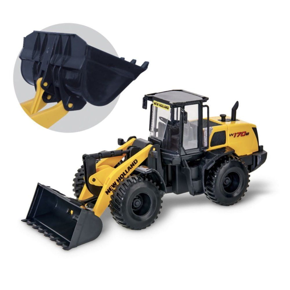 Pá Carregadeira Infantil W170B New Holland Escala 1:26 com Caçamba Móvel Amarela e Preta — foto 1