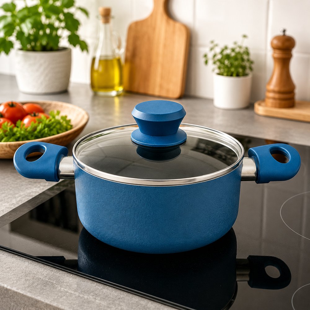 Panela Antiaderente Cerâmica com Tampa 18cm - Azul — foto 1