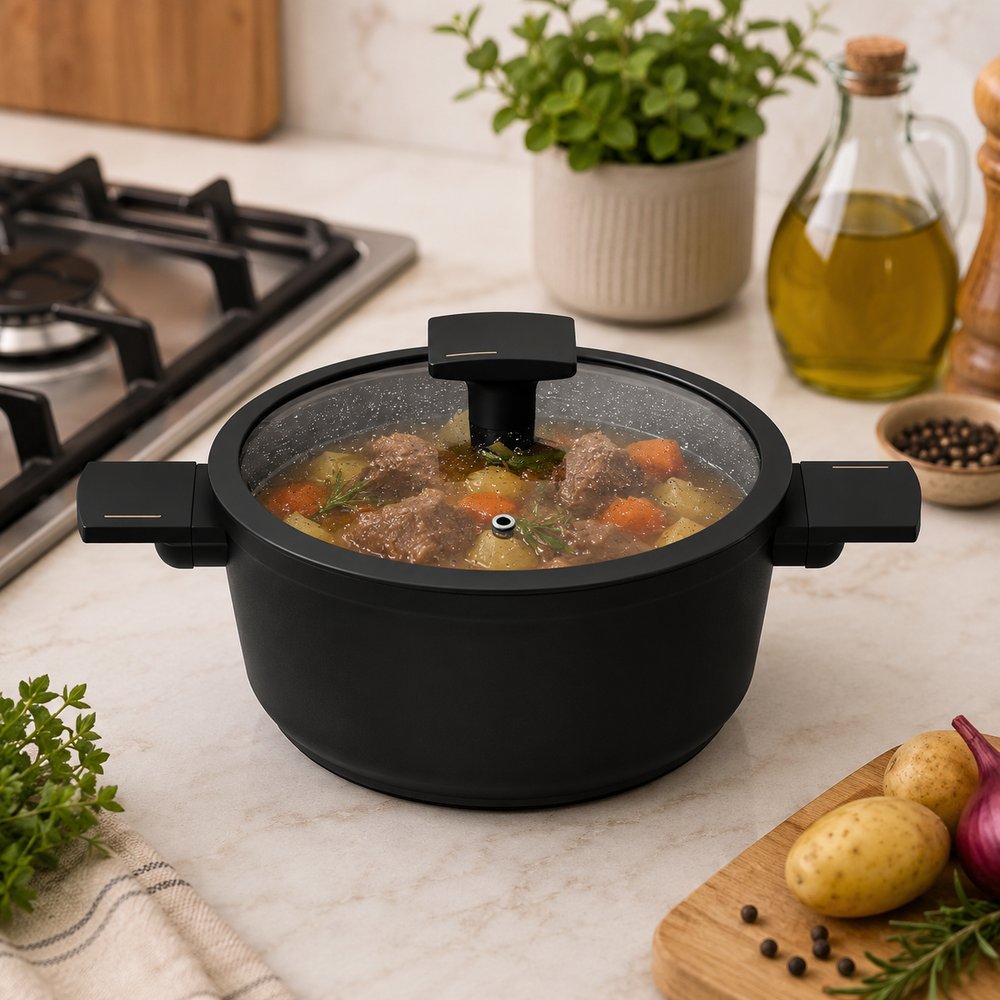 Panela com Tampa de Vidro Duas Alças Max Black 18cm - Preta — foto 1