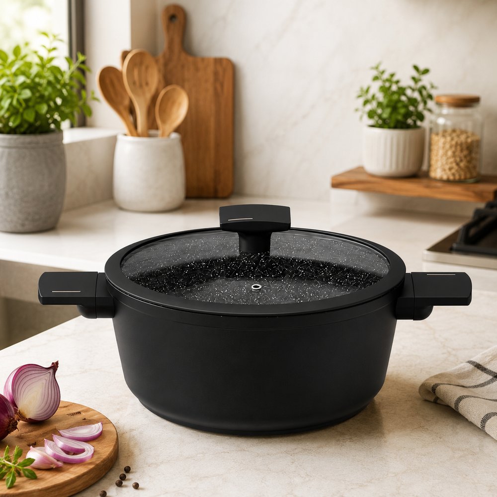 Panela com Tampa de Vidro Duas Alças Max Black 22cm - Preta — foto 1