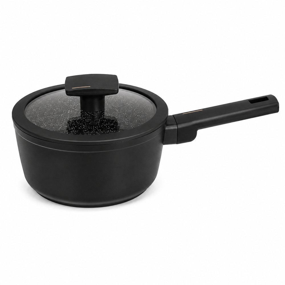 Panela com Tampa de Vidro Revestimento Cerâmico 16cm - Preta — foto 1