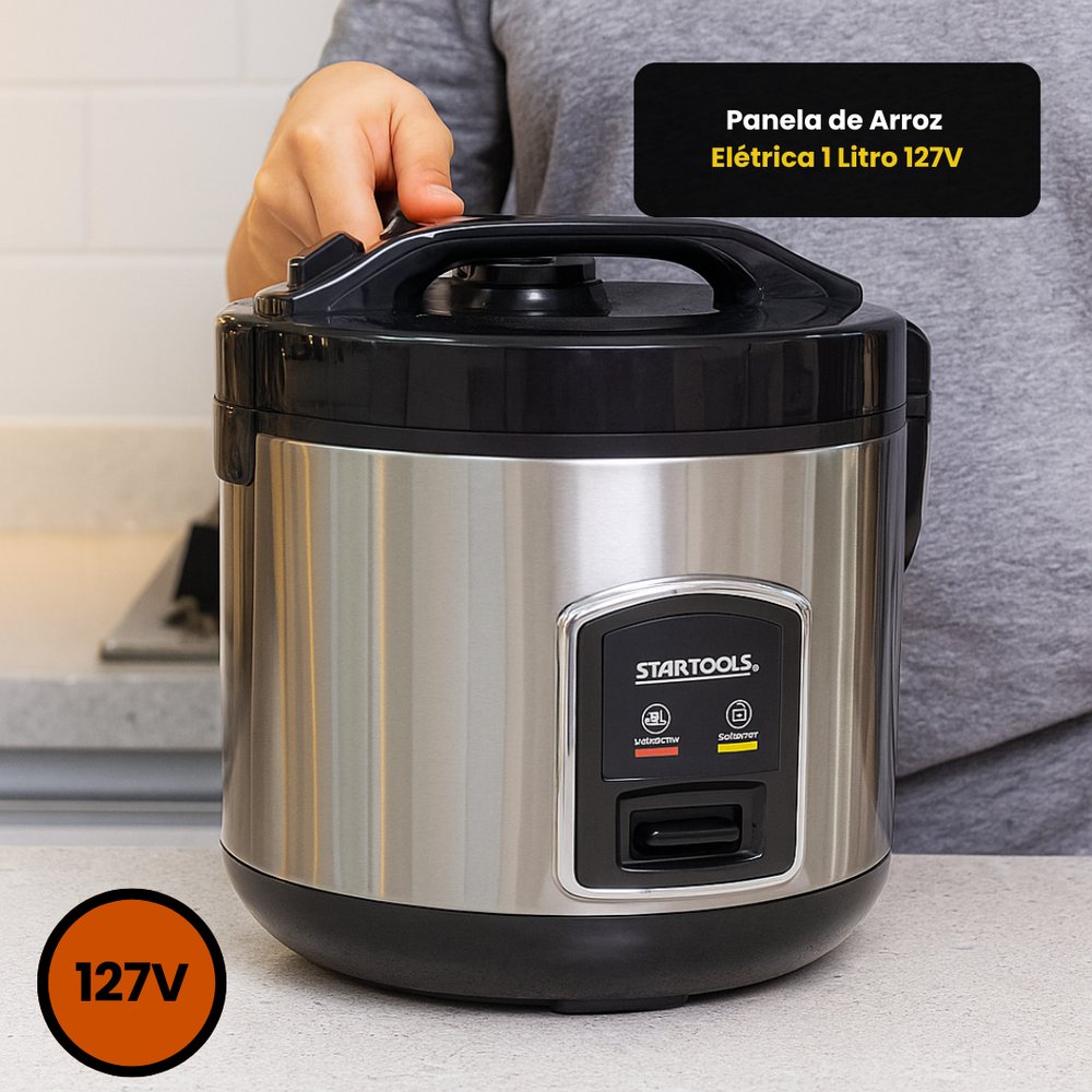 Panela Elétrica de Arroz Startools 1L 400W 127V Preta