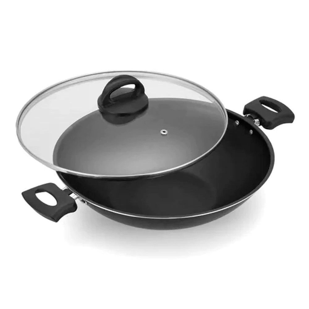 Panela Wok Nacional Antiaderente Preta 29cm 3,4L com Tampa — foto 1
