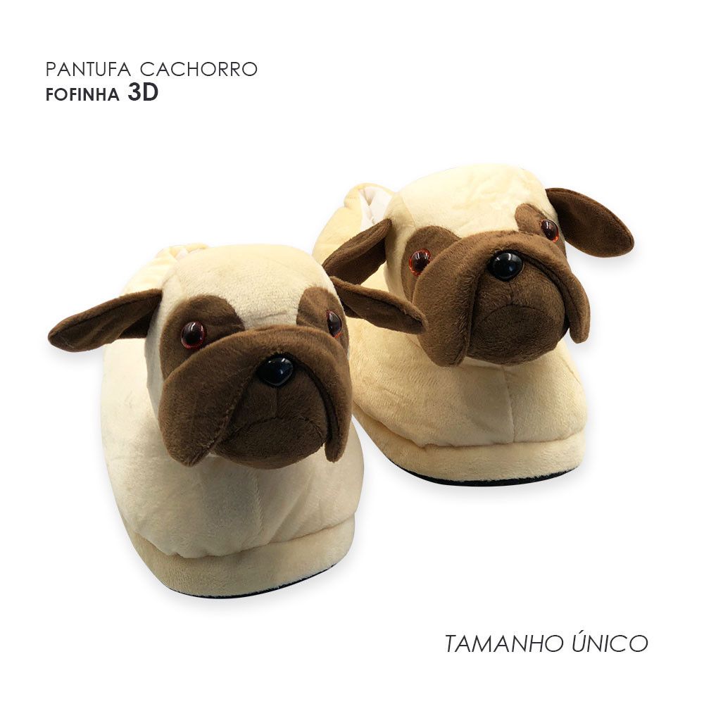 Pantufas de Cachorro Pug 3D Tamanho Único — foto 1
