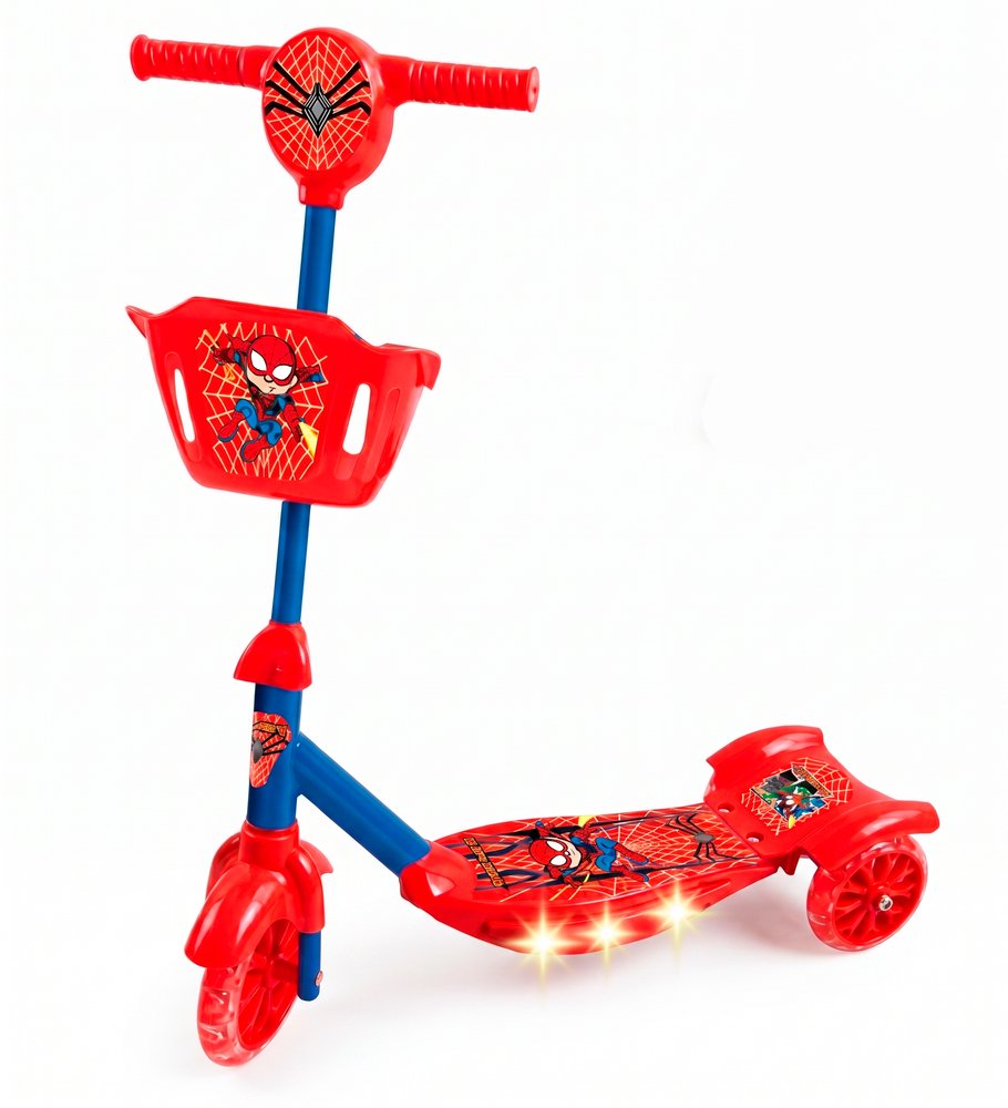 Patinete Heroi Aranha Infantil 3 Rodas e Luz LED - Vermelha — foto 1