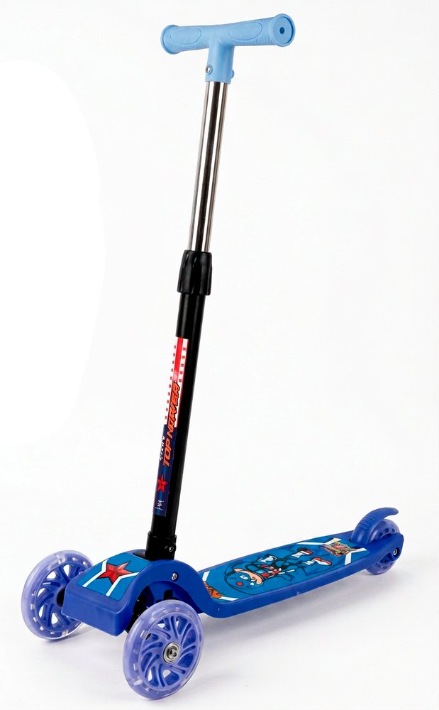 Patinete Herói Capitão Infantil 3 Rodas e com Luz LED - Azul — foto 1