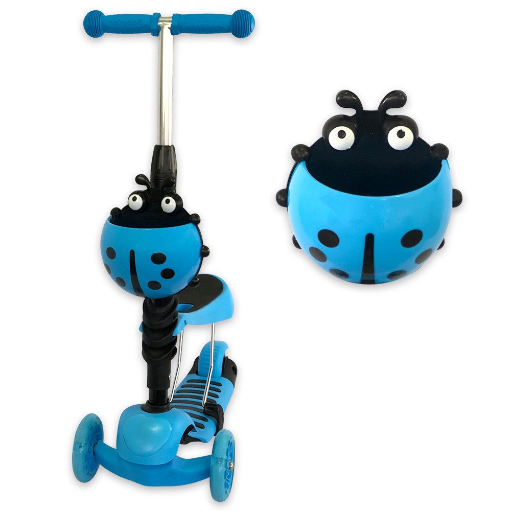 Patinete Infantil 3 Rodas Joaninha 2 Em 1 Com Luz - Azul — foto 1