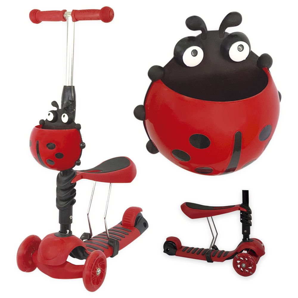 Patinete Infantil 3 Rodas Joaninha 2 Em 1 Com Luz - Vermelho — foto 1