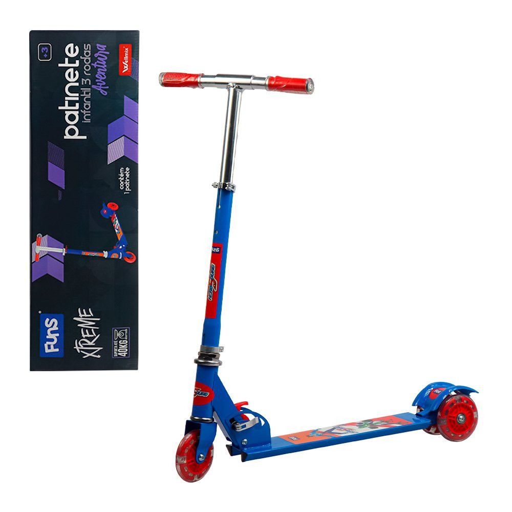 Patinete Infantil Hero Squad Azul com 3 Rodas LED, Guidão Ajustável e Freio Traseiro — foto 1