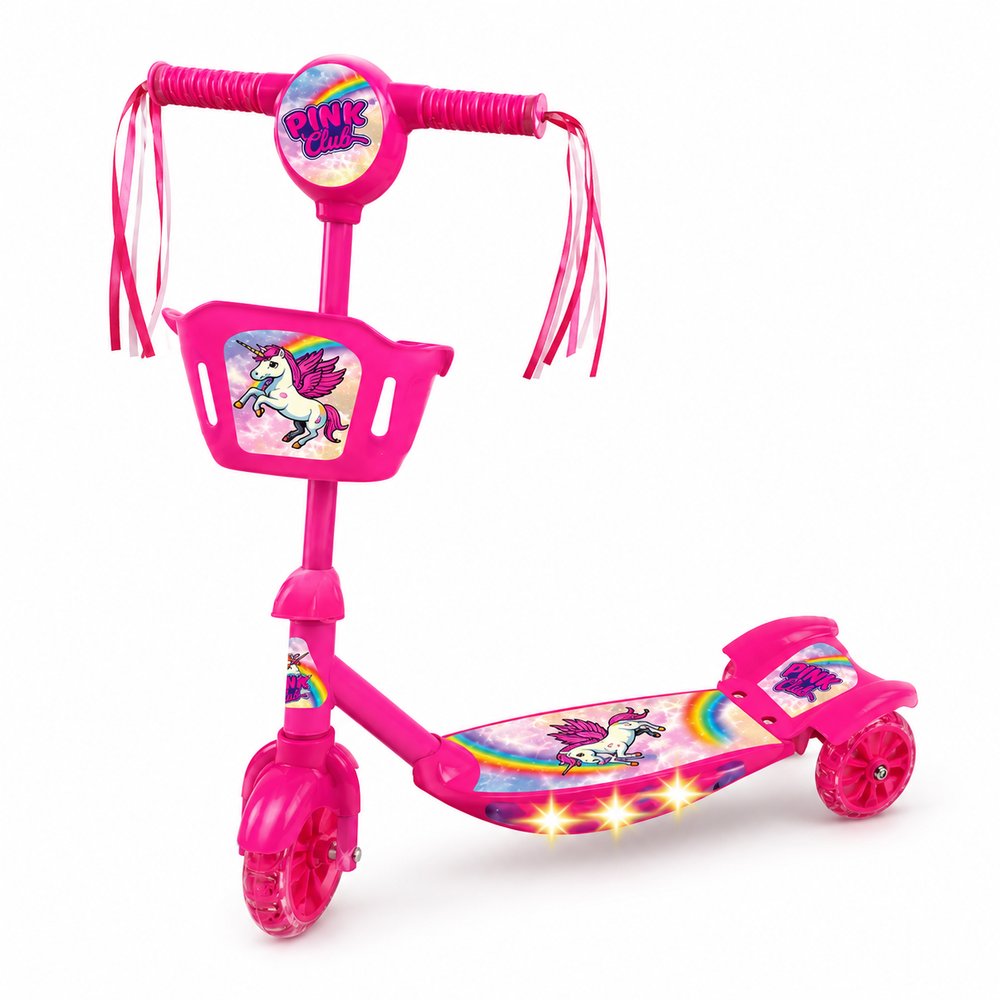 Patinete Unicórnio Infantil 3 Rodas e Luz LED - Rosa — foto 1