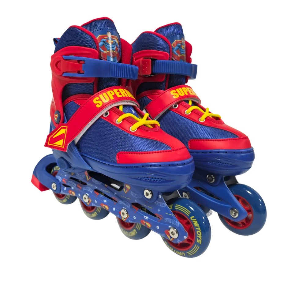 Patins Infantil Superman Azul Ajustável Tamanho 34 a 37 com Rodas de PVC 72 mm para Crianças — foto 1