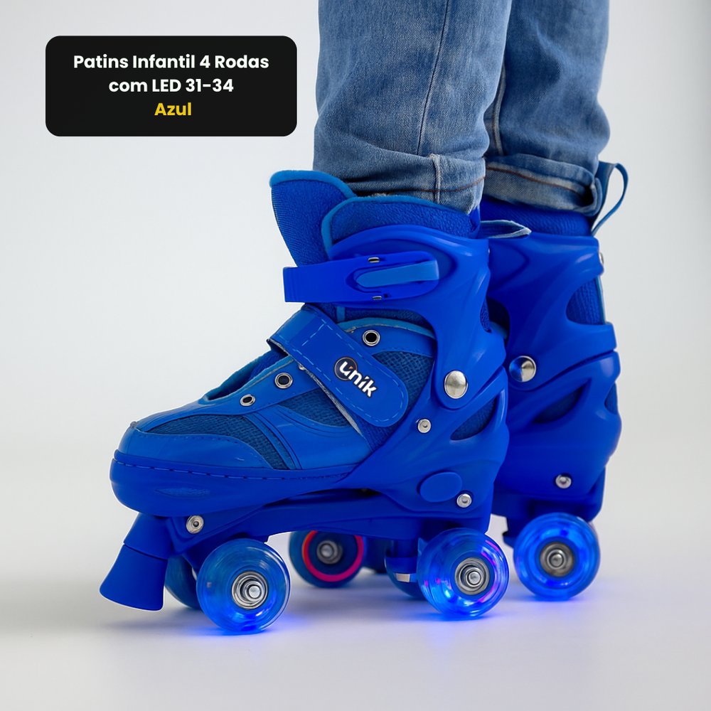 Patins Infantil 4 Rodas com LED 31-34 - Azul — foto 1