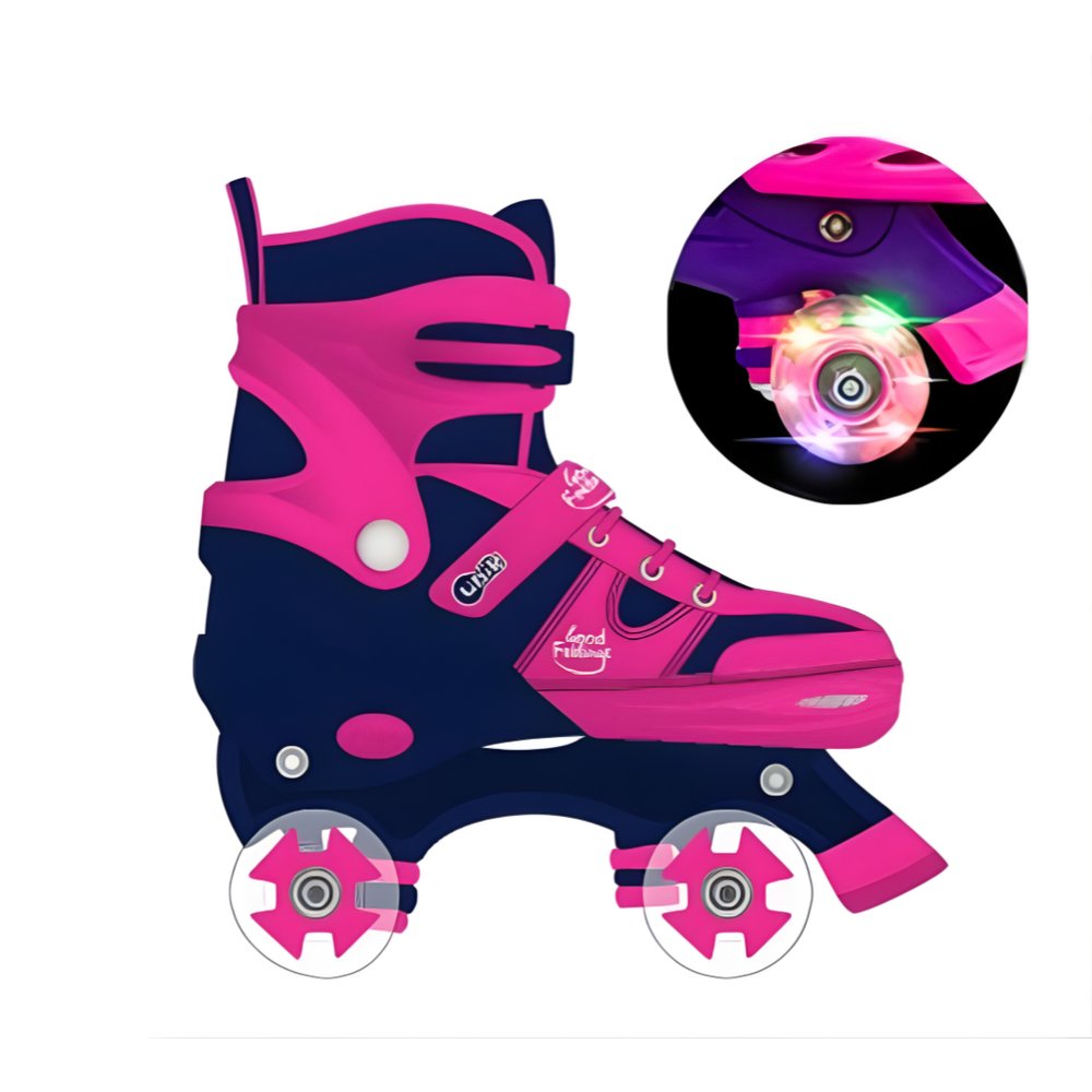 Patins Infantil Unik Rosa 4 Rodas LED Ajustável 35 a 38 — foto 1