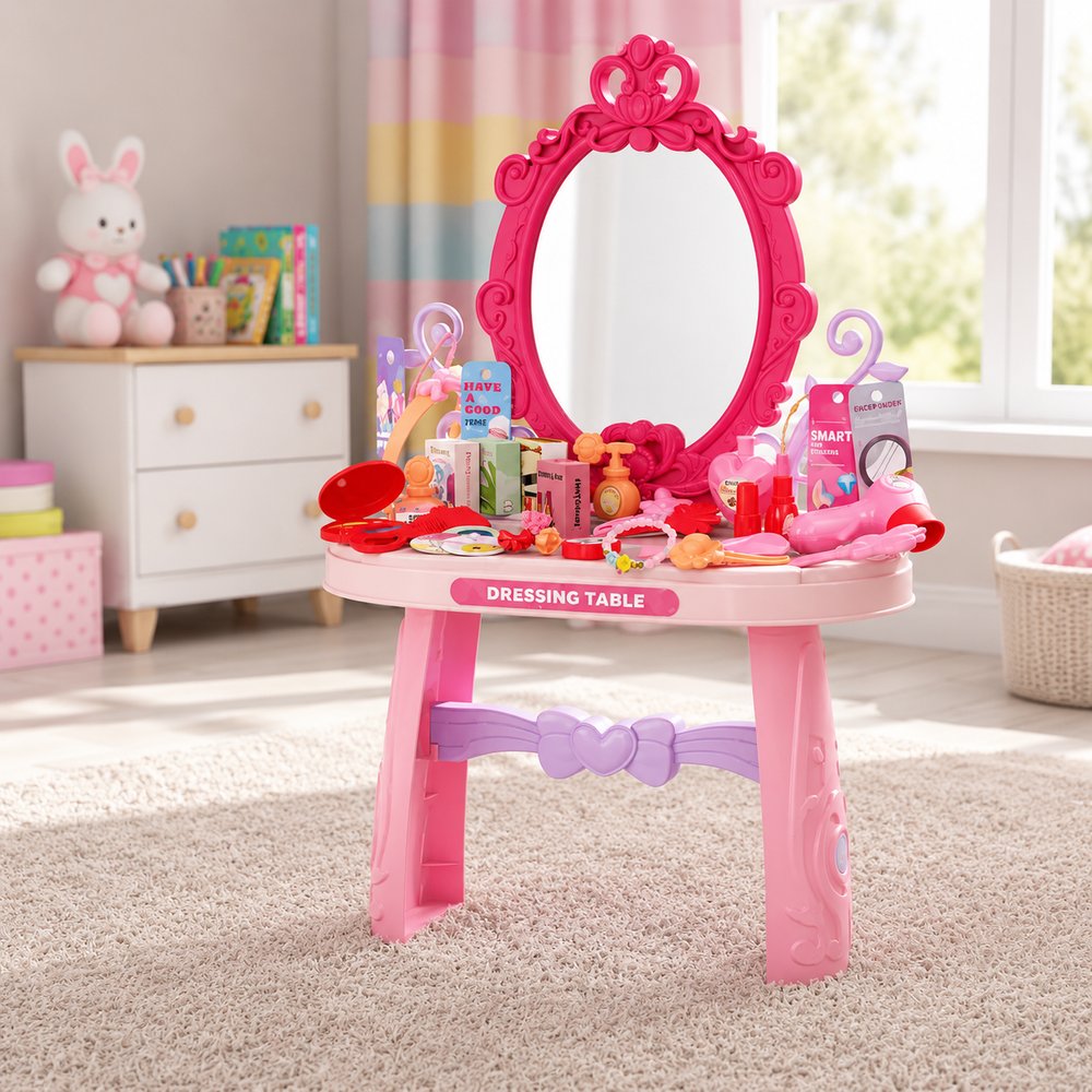 Penteadeira Infantil de Brinquedo com Espelho 46 Peças - Rosa — foto 1