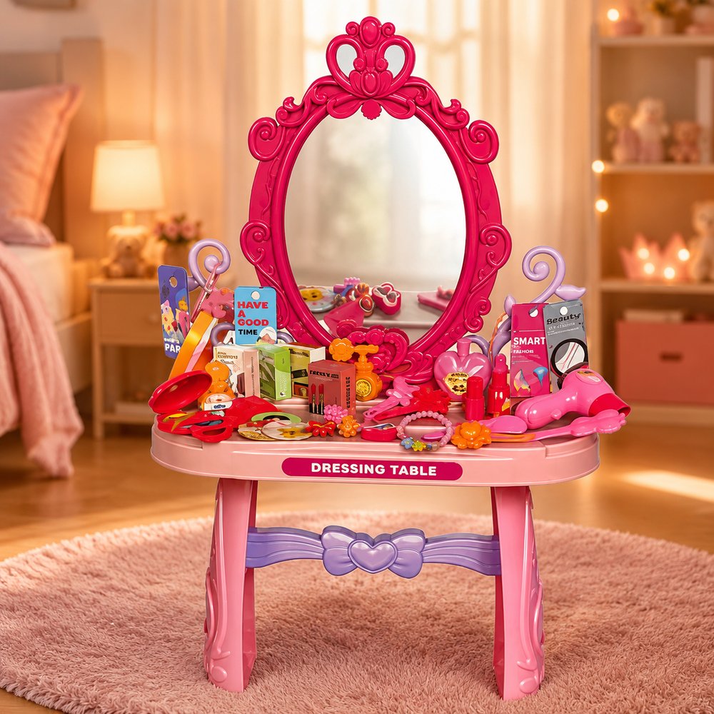 Penteadeira Princess Infantil com 46 Peças Espelho - Rosa