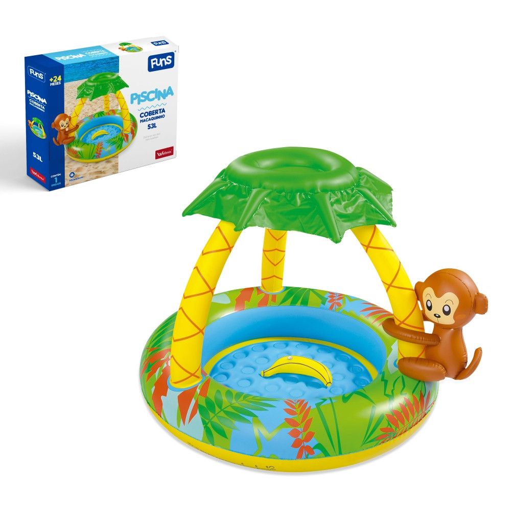 Piscina Inflável Infantil Macaquinho 53 Litros com Cobertura Tropical 102 cm — foto 1