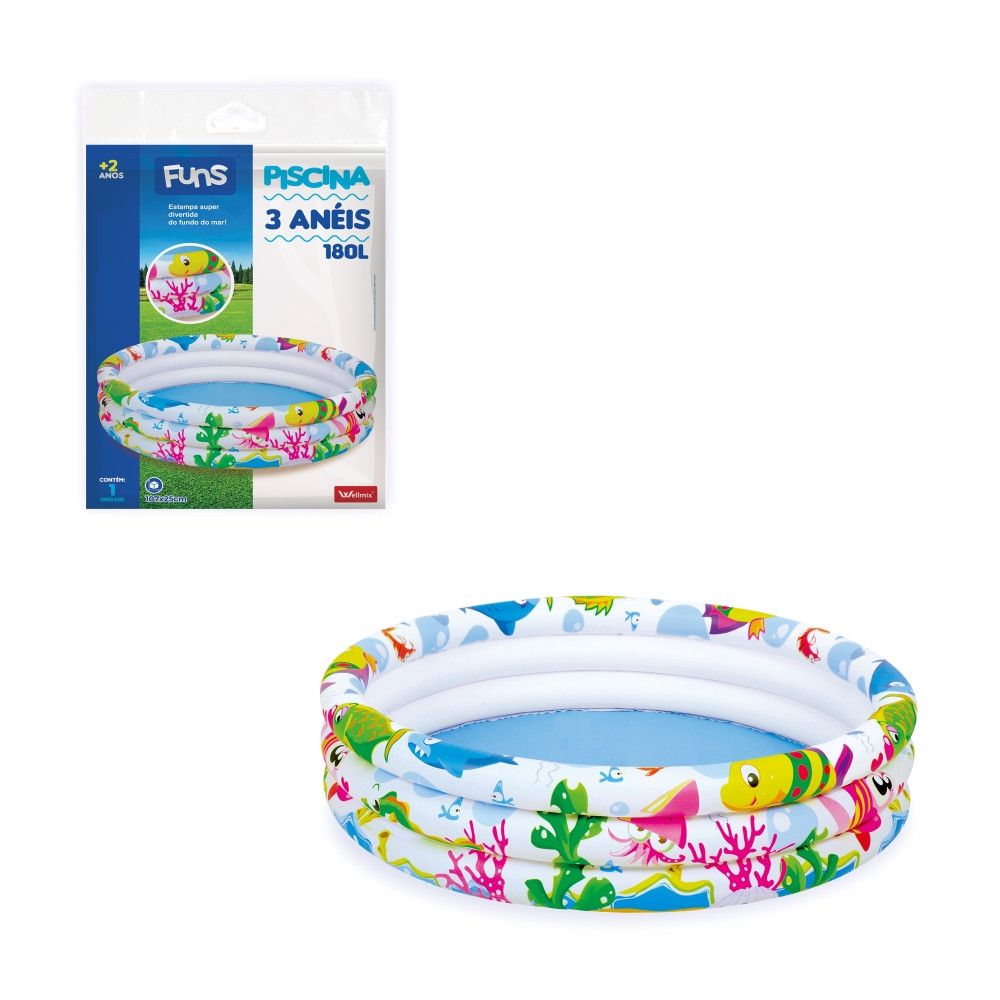 Piscina Inflável Infantil Fundo do Mar 180 Litros com 3 Anéis 107 cm — foto 1
