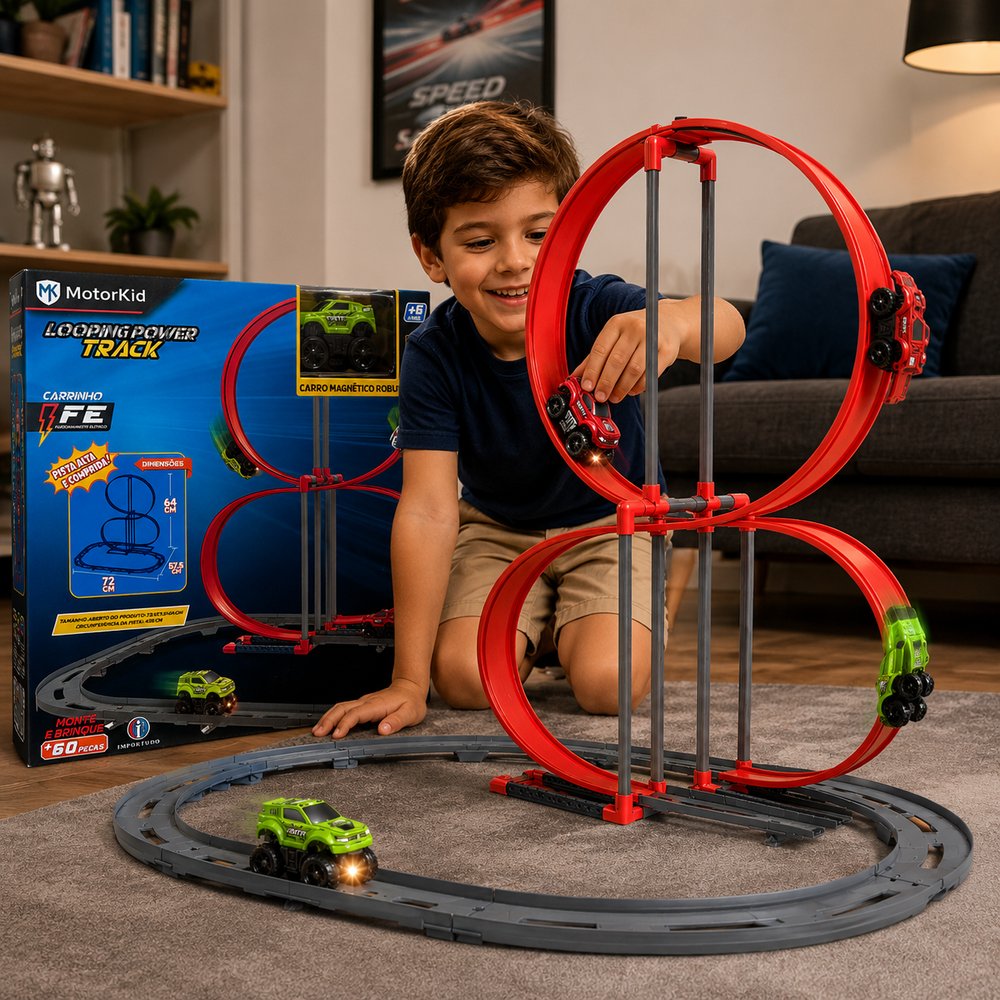 Pista Corrida Radical e carrinho elétrico magnético - Vermelho — foto 1