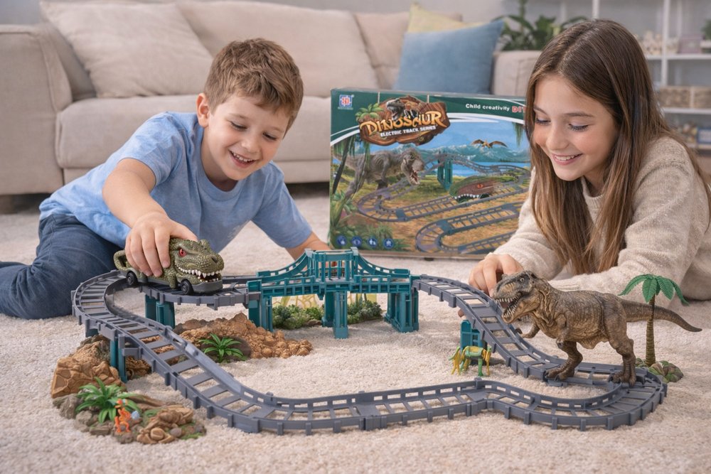Pista Dinossauro Elétrica Infantil Com Trilhos Brinquedo — foto 1