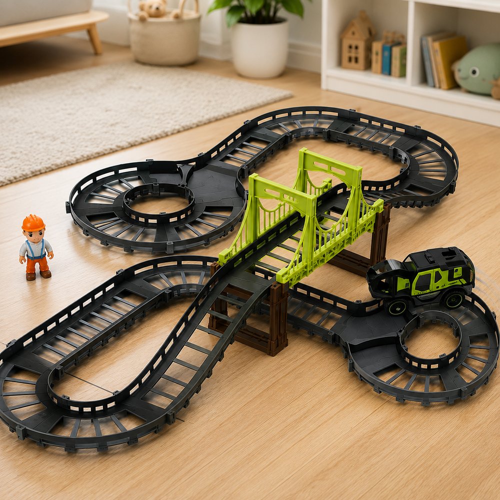 Pista Infantil Construção com 30 peças e carrinho e boneco