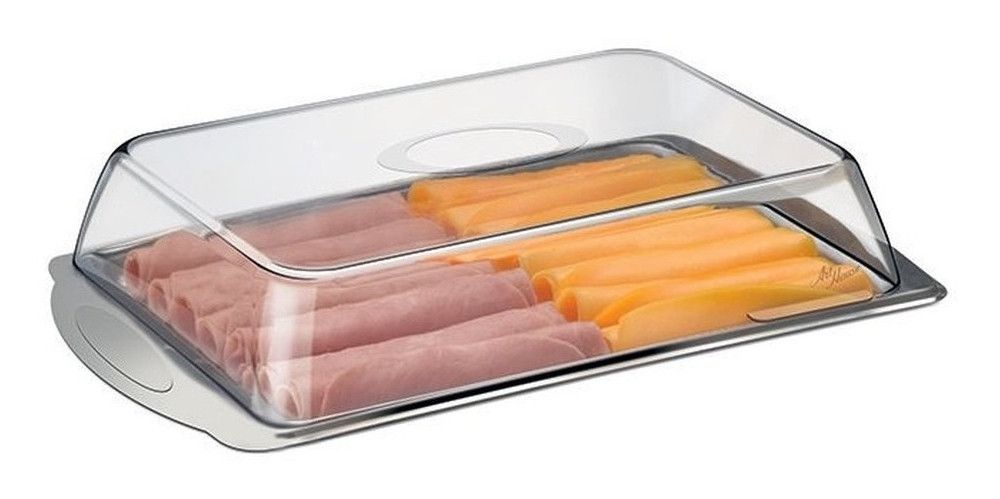 Porta Frios Duplo Fratelli Inox com Tampa Acrílica 32cm — foto 1