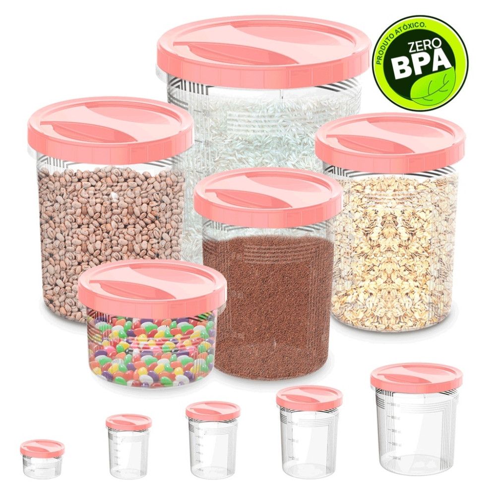 Kit 5 Potes Porta Mantimentos Uninjet Rosa com Tampas de Rosca — foto 1