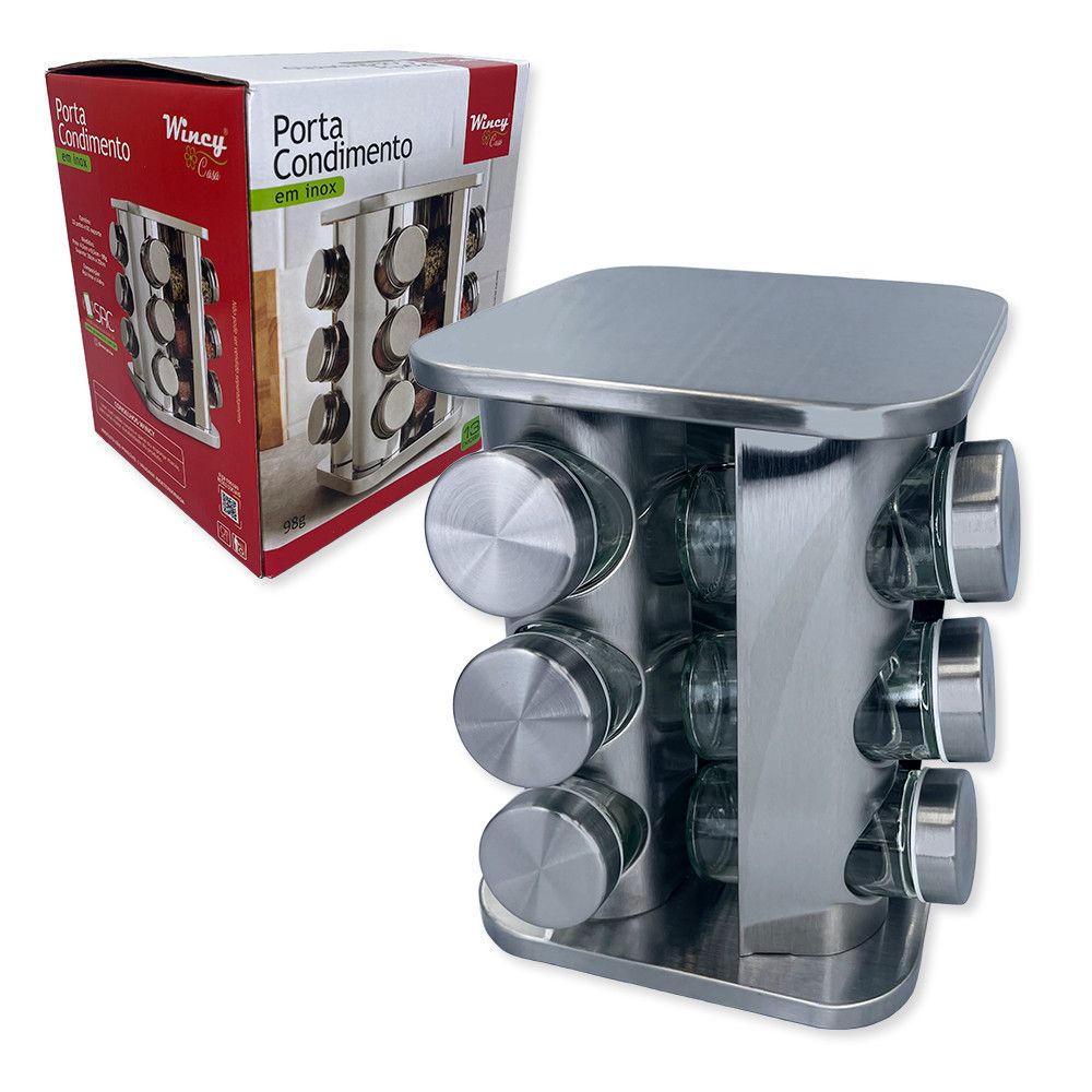 Porta Tempero e Condimentos Giratório Inox 12 Potes — foto 1