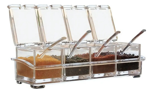 Porta-temperos de Acrílico Transparente com 4 Potes para Mesa
