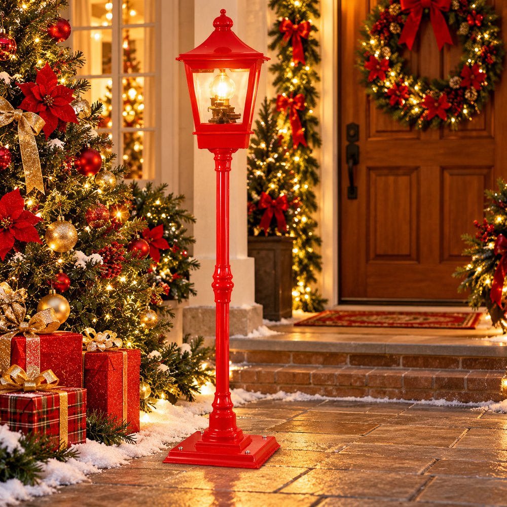 Poste Natalino Musical Bivolt 1,85m Com Luz E Neve - Vermelho