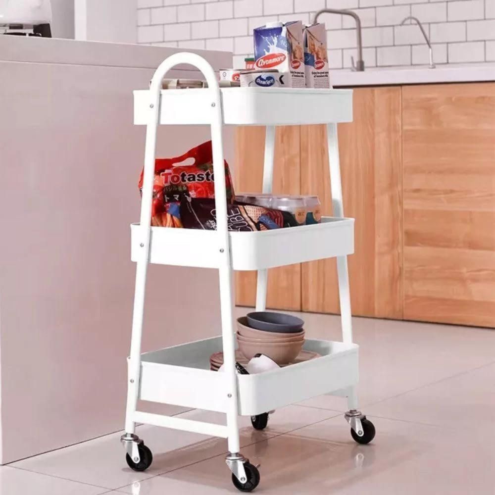 Carrinho Prateleira Metal Globalmix Branco 3 Andares 30kg