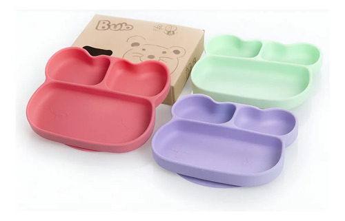 Kit Prato de Silicone Infantil com Colher, Garfo e Ventosa