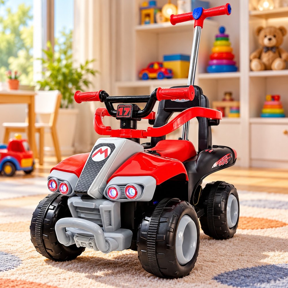 Quadriciclo Elétrico Brinquedo Infantil Com Empurrador Passeio Infantil - Vermelho