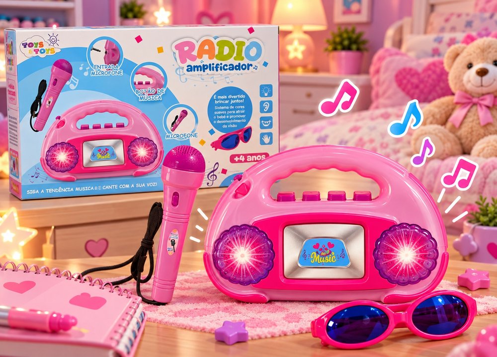Rádio amplificador infantil Microfone Óculos infantil Rosa