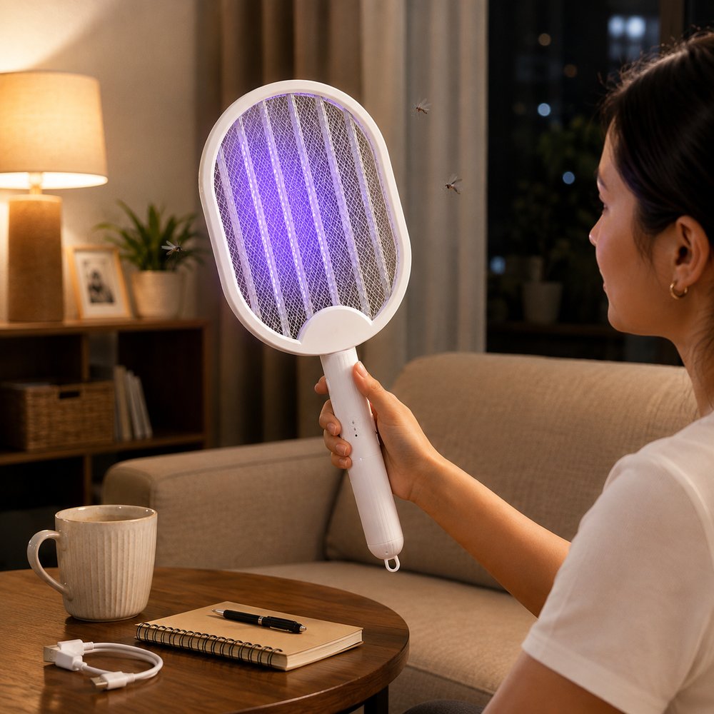 Raquete Mata Mosquitos 360° Com USB - Branco — foto 1