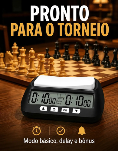 Relógio de Xadrez Digital com Delay e Bônus Fischer, Preto