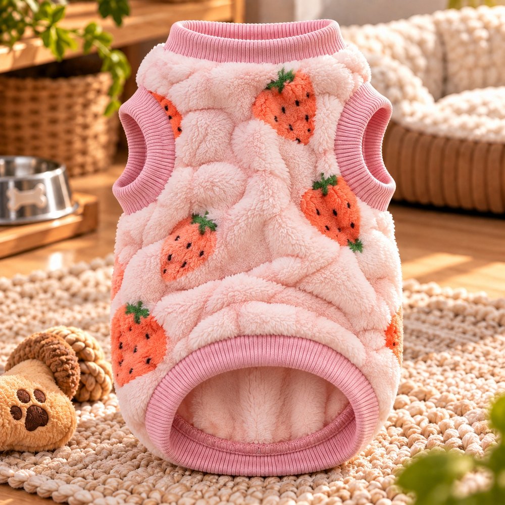 Roupa Vestir Cachorro Pelinho Gato para Pet Morango- Rosa