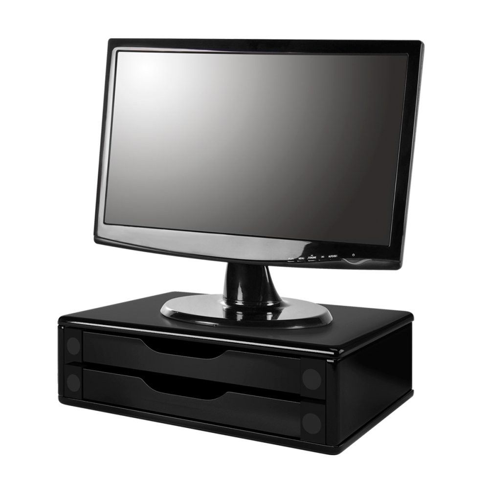 Suporte para Monitor Souza Preto Madeira com 2 Gavetas