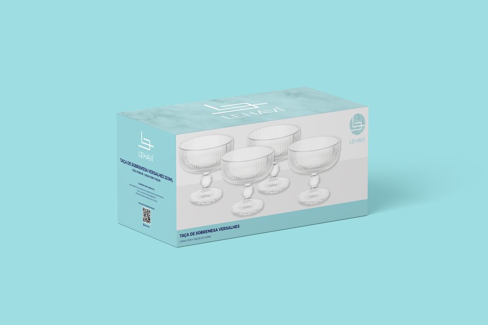 Jogo de 4 Taças de Sobremesa Versalhes 320 ml em Vidro Transparente para Doces