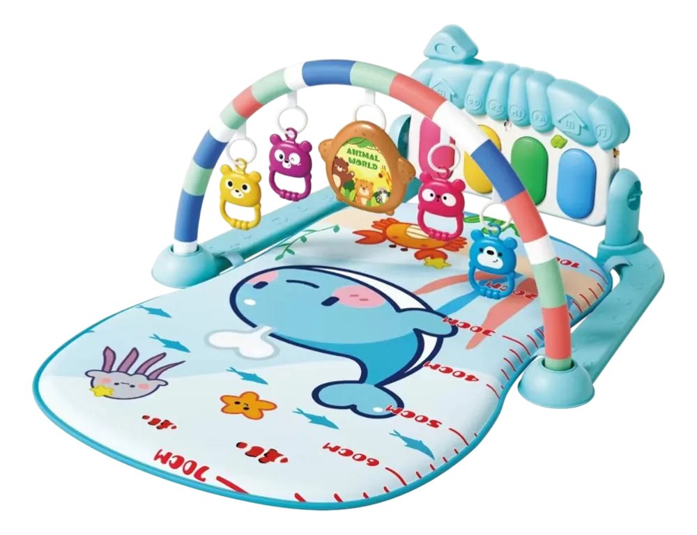 Tapete Atividades Musical Bebê DDG Azul com Piano e Brinquedos