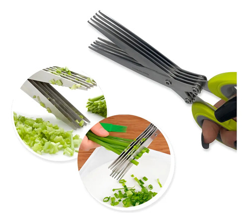 Tesoura de Cozinha 5 Lâminas de Aço para Picar Ervas e Temperos