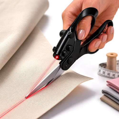 Tesoura com Mira Laser para Corte Preciso em Tecido e Papel, Lâminas de Aço Inox 21 cm para Costura e Artesanato