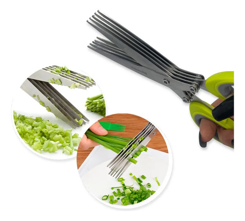 Tesoura de Cozinha 5 Lâminas de Aço para Picar Temperos e Legumes