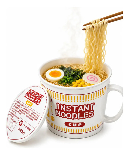 Tigela de Cerâmica 1150 ml com Tampa e Alça para Lámen e Miojo, Bowl para Sopa Apto para Micro-ondas