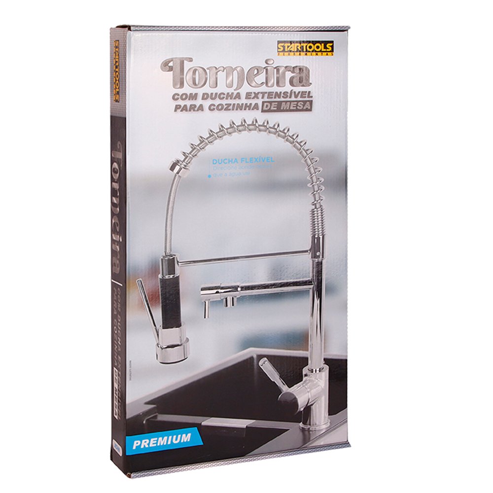 Torneira de Mesa com Ducha Extensível Para Cozinha 51,5cm - Inox